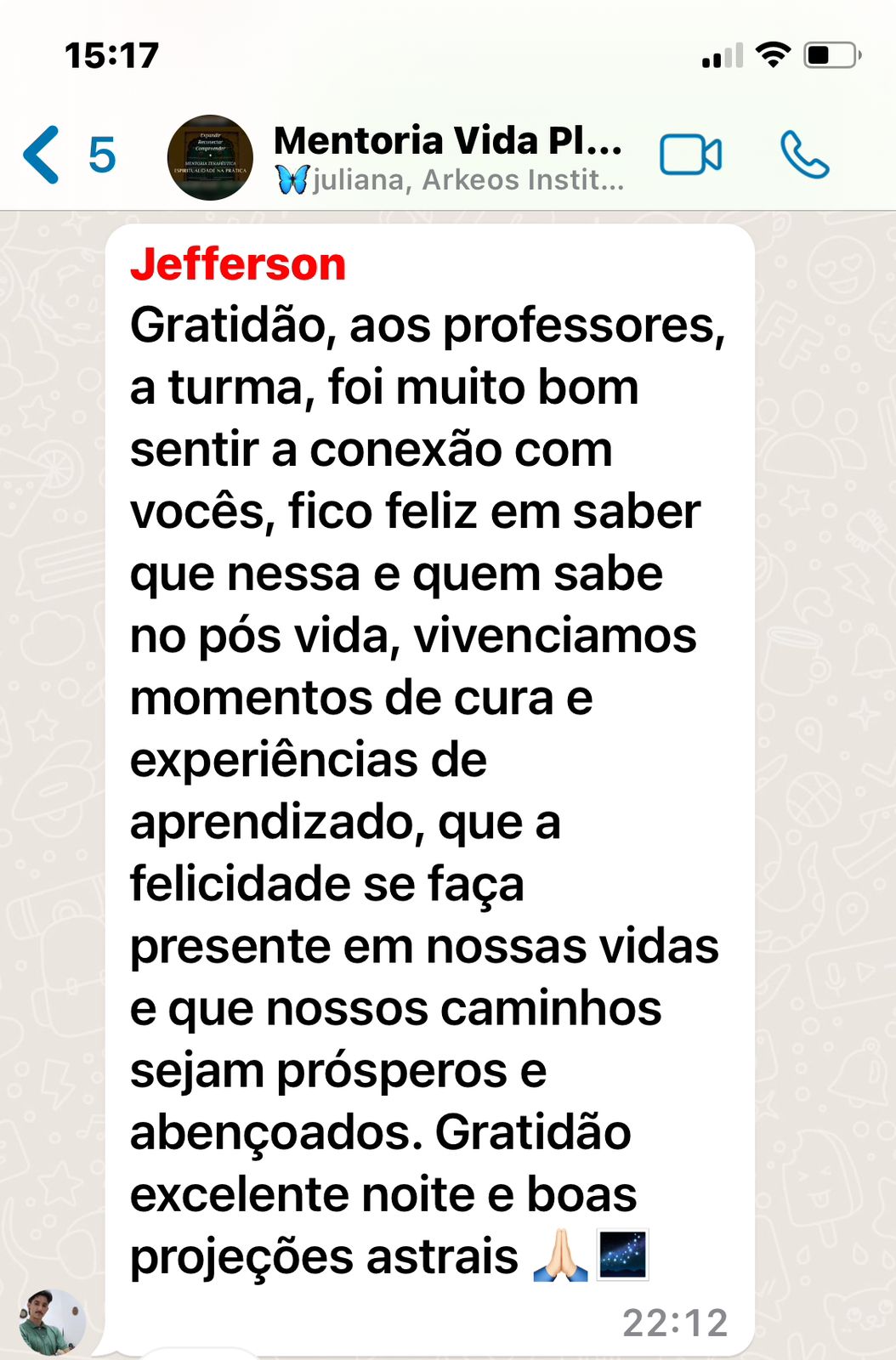 Depoimento 2 de participante do projeto