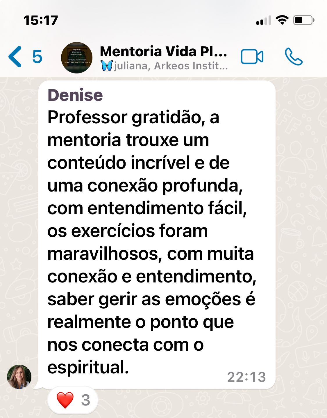 Depoimento 3 de participante do projeto
